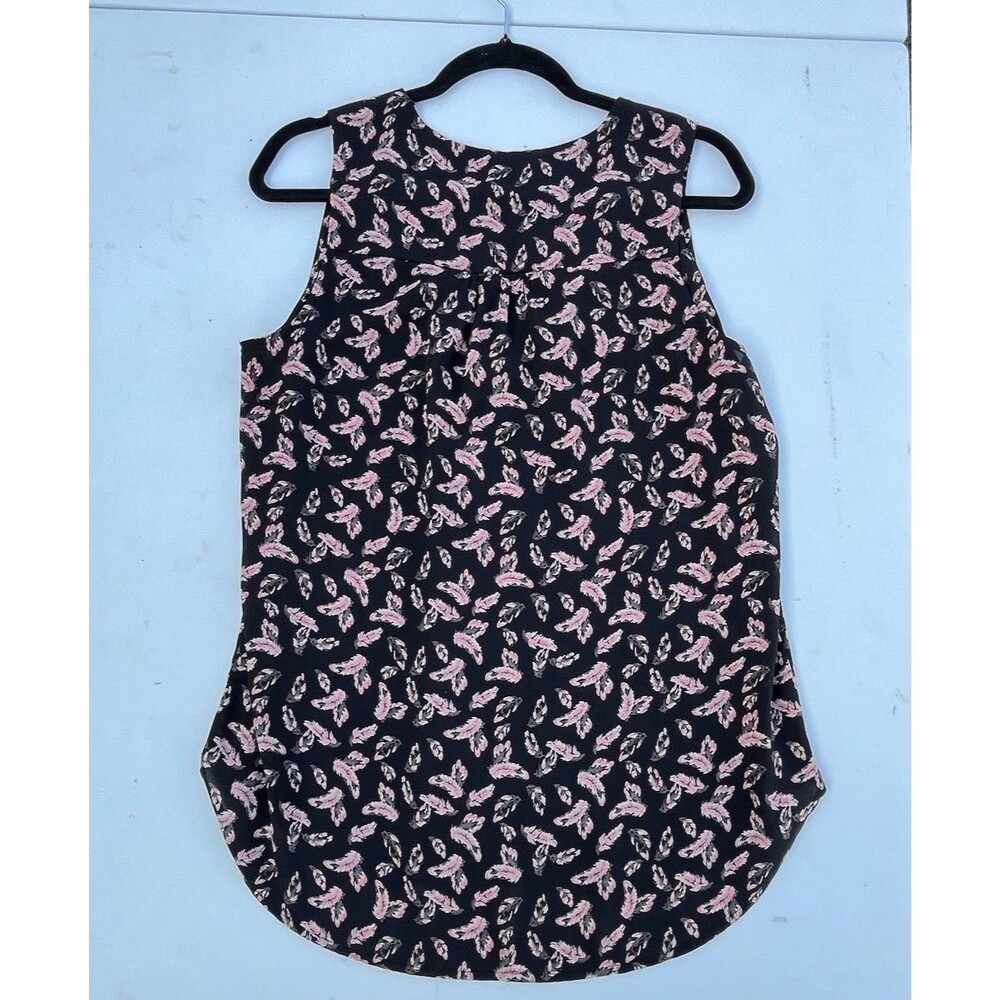 PLEIONE SIZE MEDIUM TUNIC BLOUSE w/ pink & white feather print - Picture 9 of 12